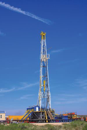 A large oil drilling rig in the Permian basin of Texas.