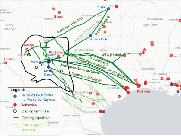 Crude oil transportation infrastructure out of the Permian Basin