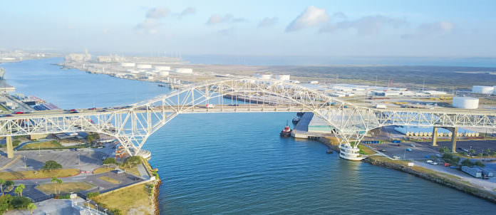 Panorama aerial view of Corpus Christi Harbor Bridge