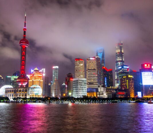 chinese city skyline for an article about renewable energy between us and china