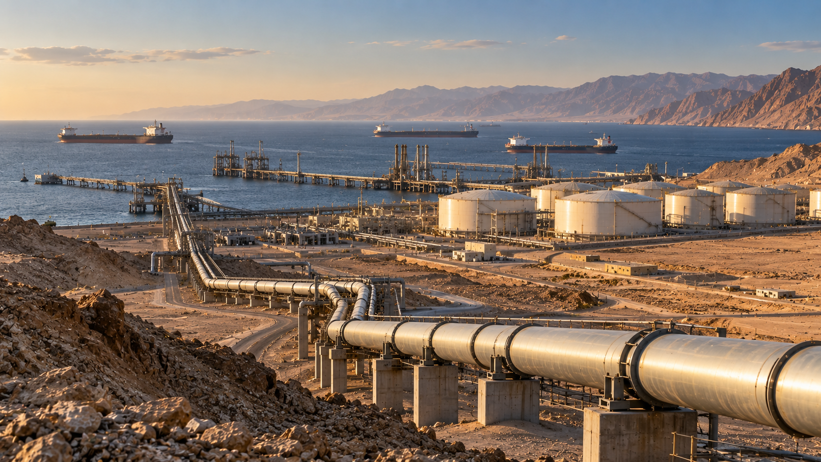 Home Oil chokepoint problem illustrated by a Saudi pipeline leading to a Red Sea export terminal