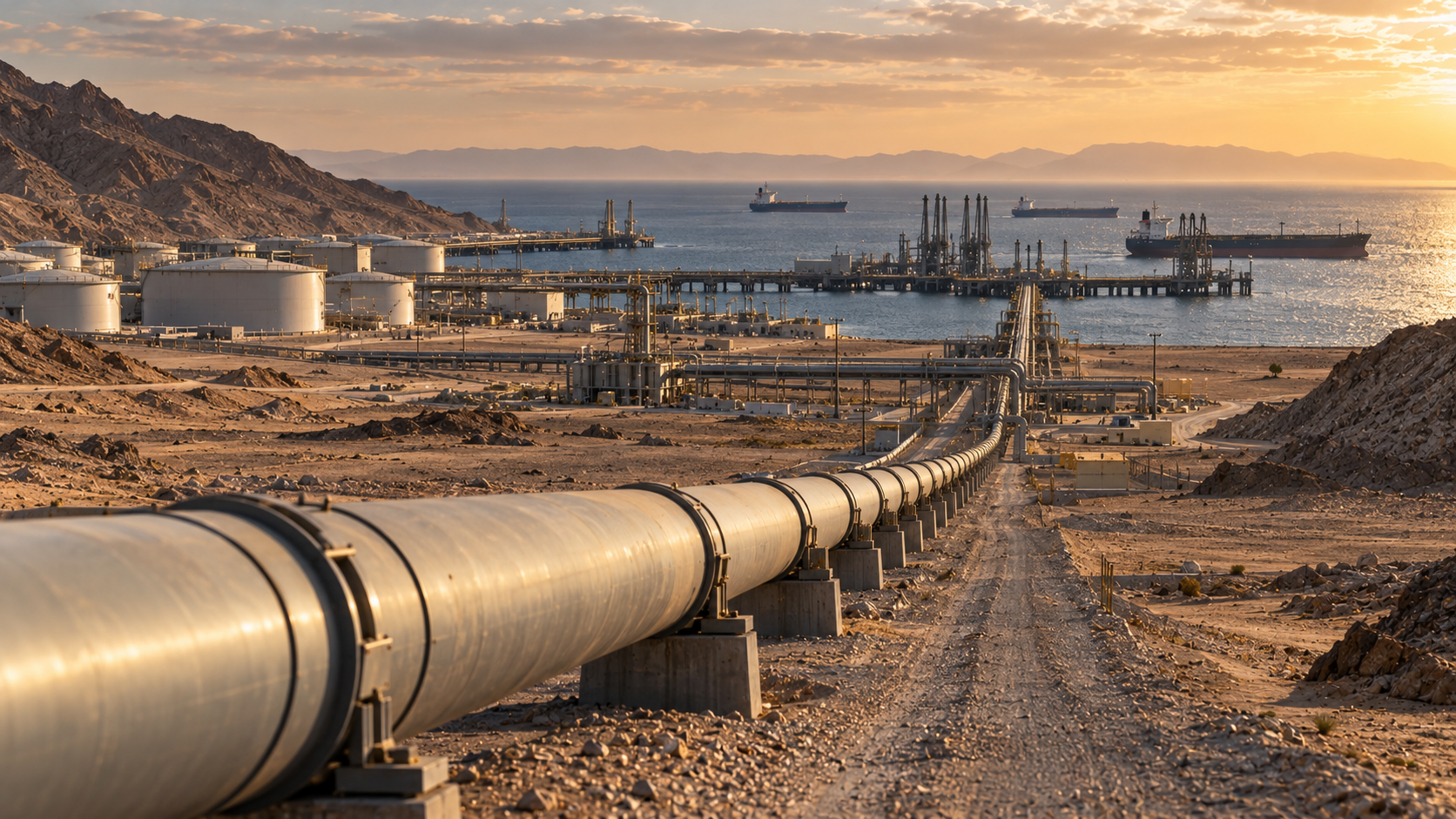 Oil chokepoint infrastructure connecting a Saudi pipeline to a Red Sea export terminal