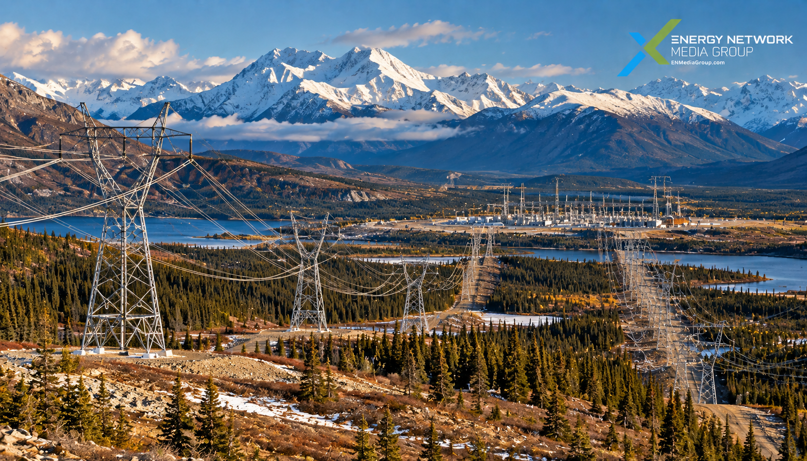 Alaska transmission infrastructure crossing sub-Arctic terrain along the proposed Beluga-Healy Railbelt connection