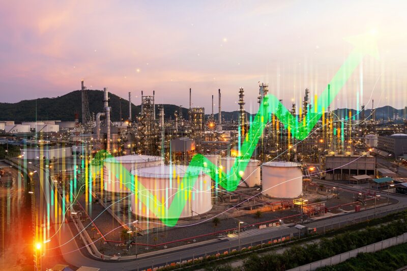 The New Energy Bottleneck Reshaping Global Energy Oil refinery with stock market chart