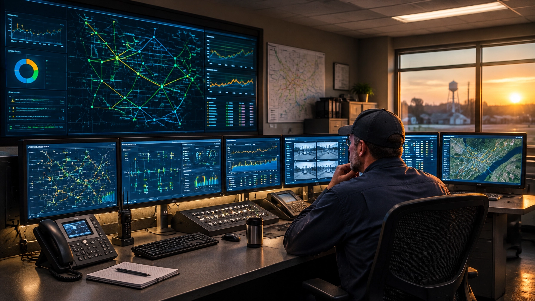 Small utility cybersecurity operations inside a municipal electric utility control room