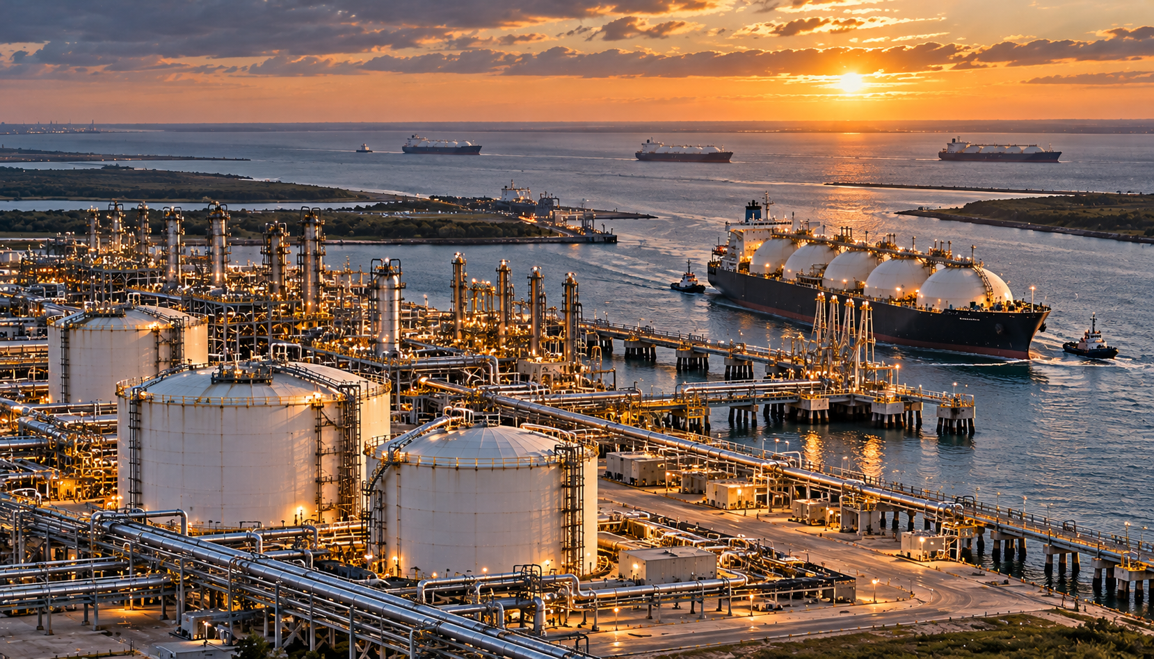 Home U.S. LNG export terminal and tanker representing increased competition in the global LNG market