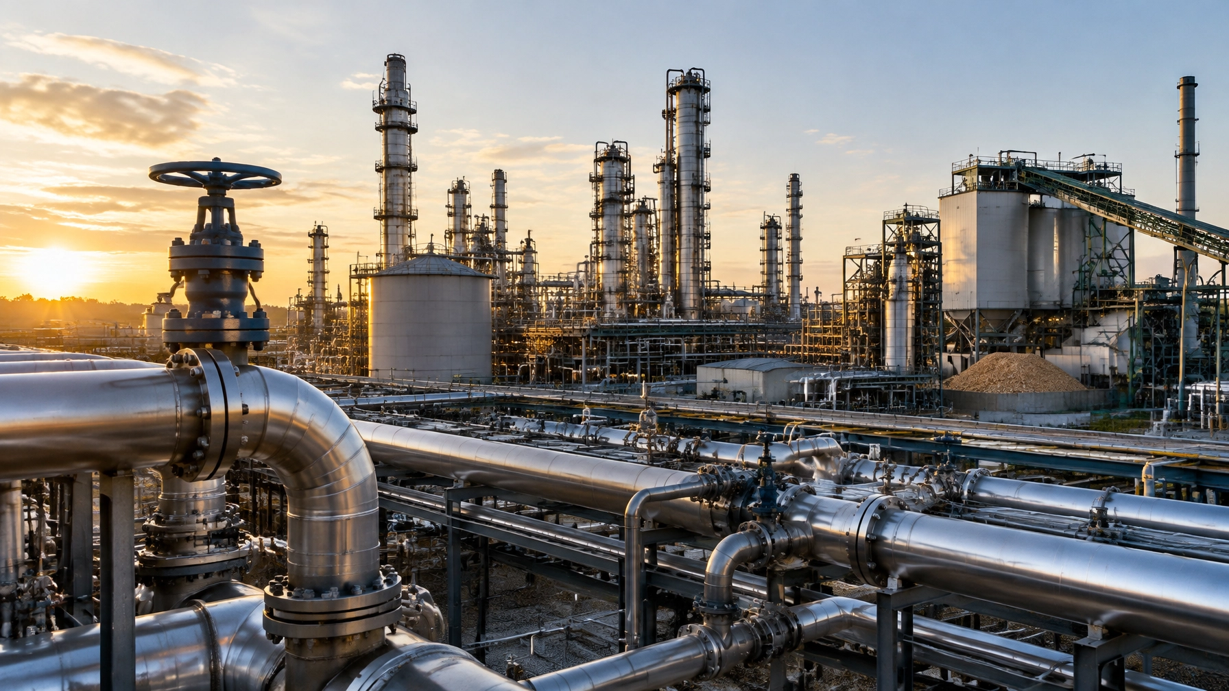Home Refinery processing towers and pipework representing DOE research into alternative fuels and feedstocks