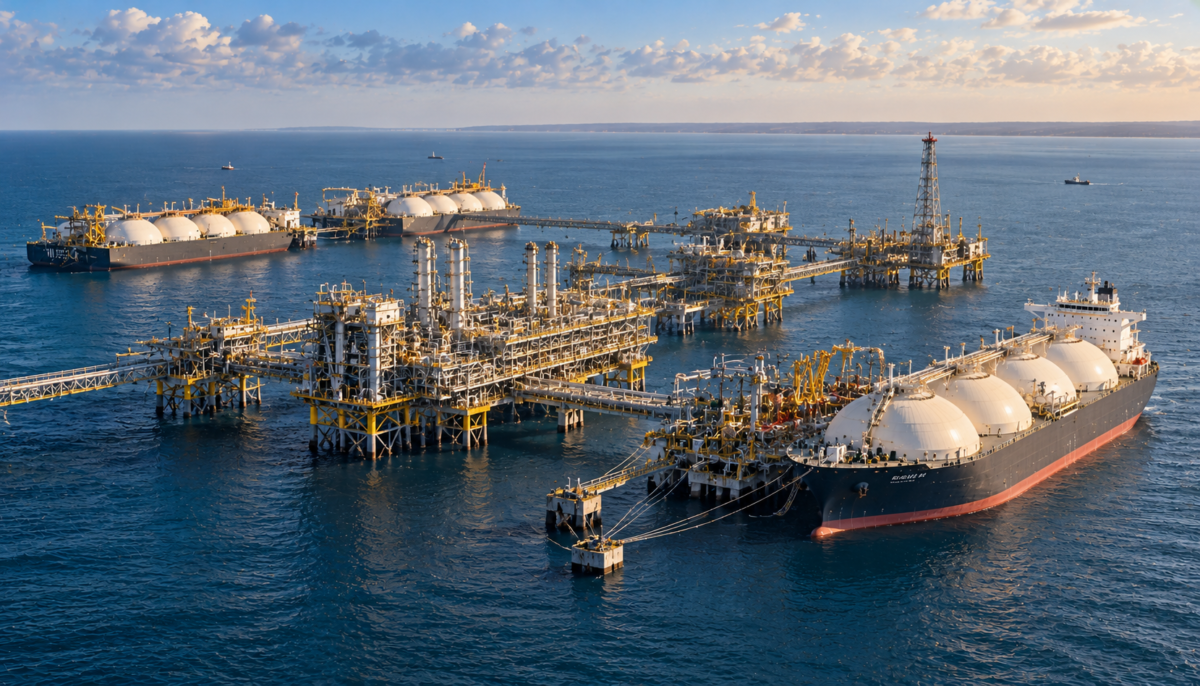Illustration of the proposed ST LNG offshore export facility near Matagorda County, Texas