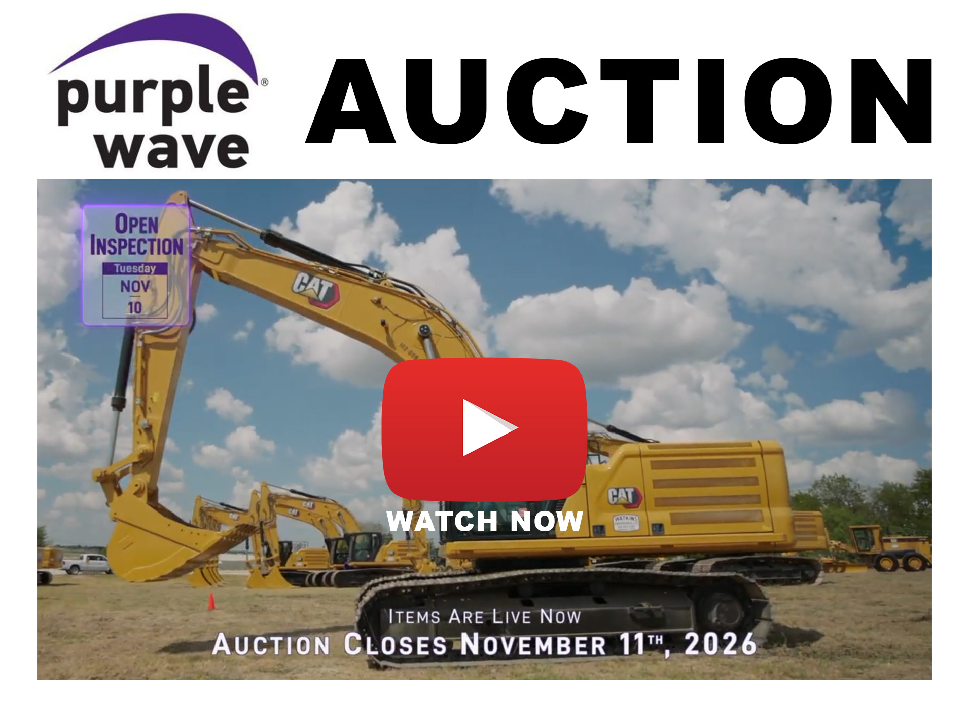 Excavators auction closing November 2026